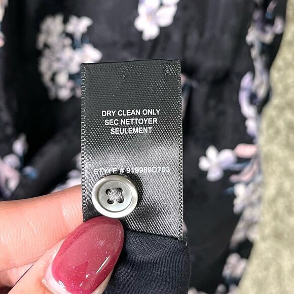 Rebecca Taylor Dress Womens 0 Black & Purple Floral Print 100% Silk Short Sleeve - Picture 7 of 7